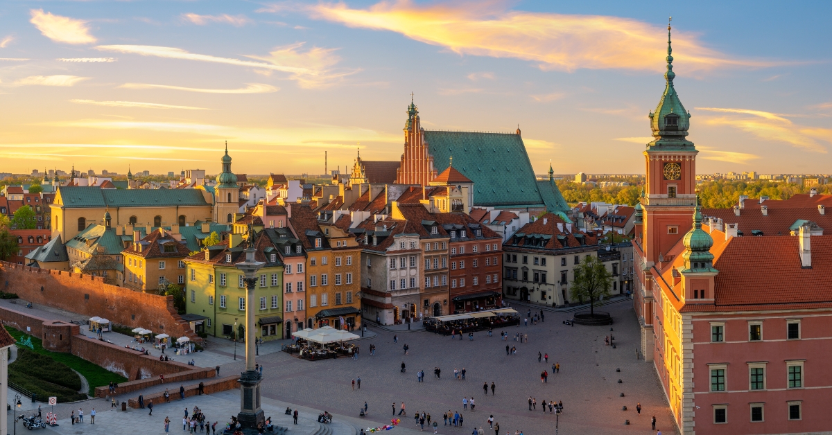 royal castle and old town at sunset