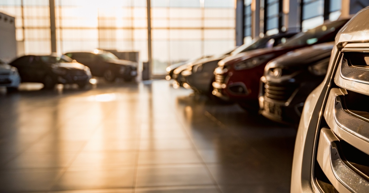 sunset at the dealer showroom