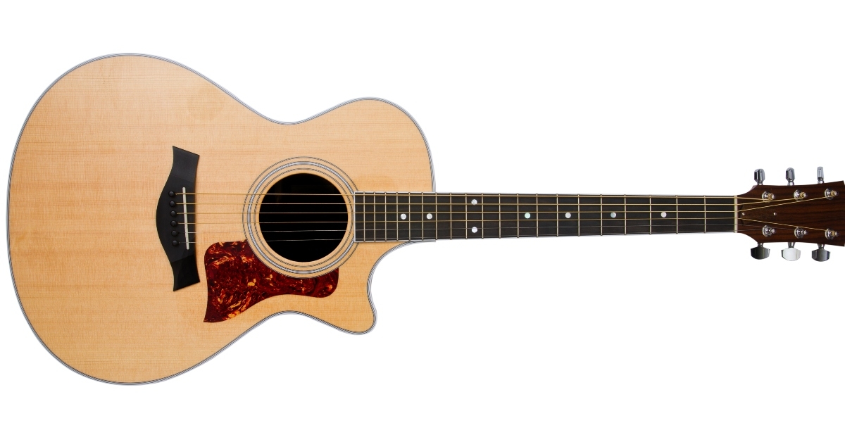 acoustic guitar with red print