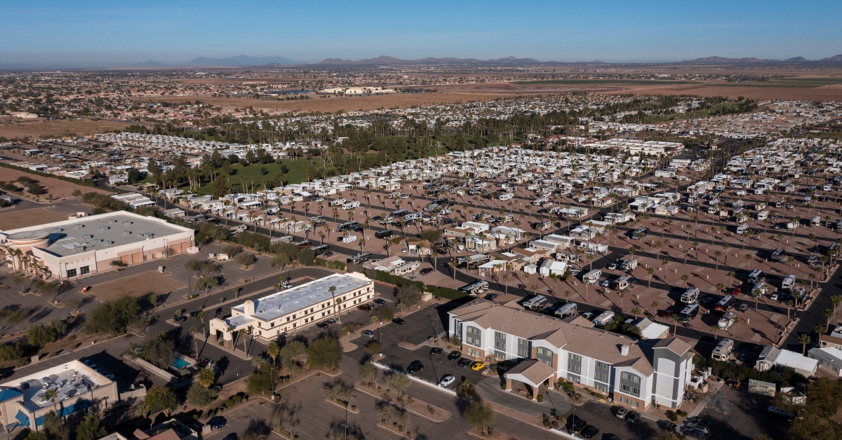 aerial view of downtown area of casa grande