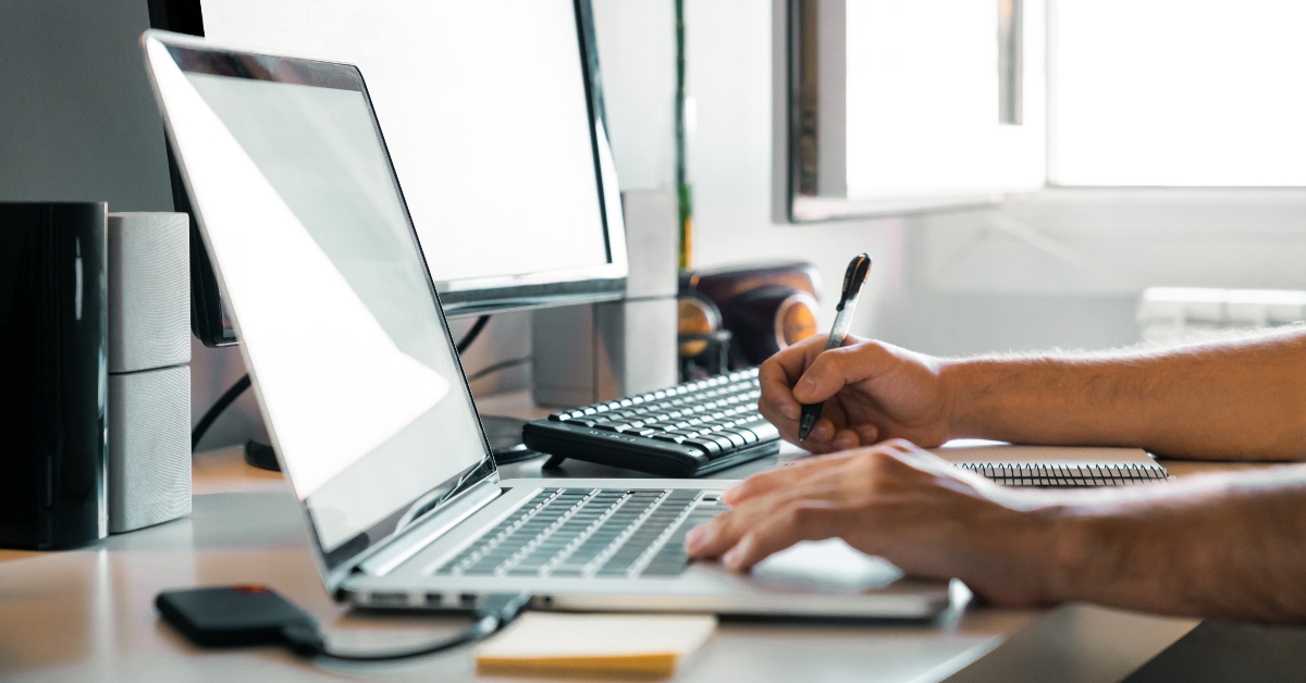 working from home at their desk