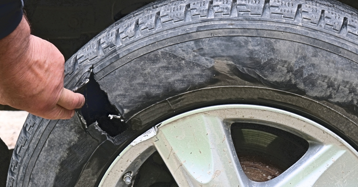 damaged tire after tire explosion