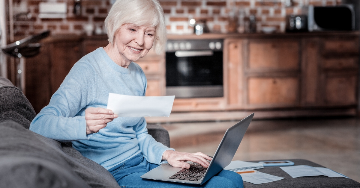 checking her calculations 