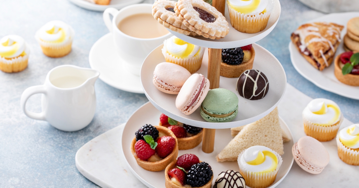 three tiered tray with desserts