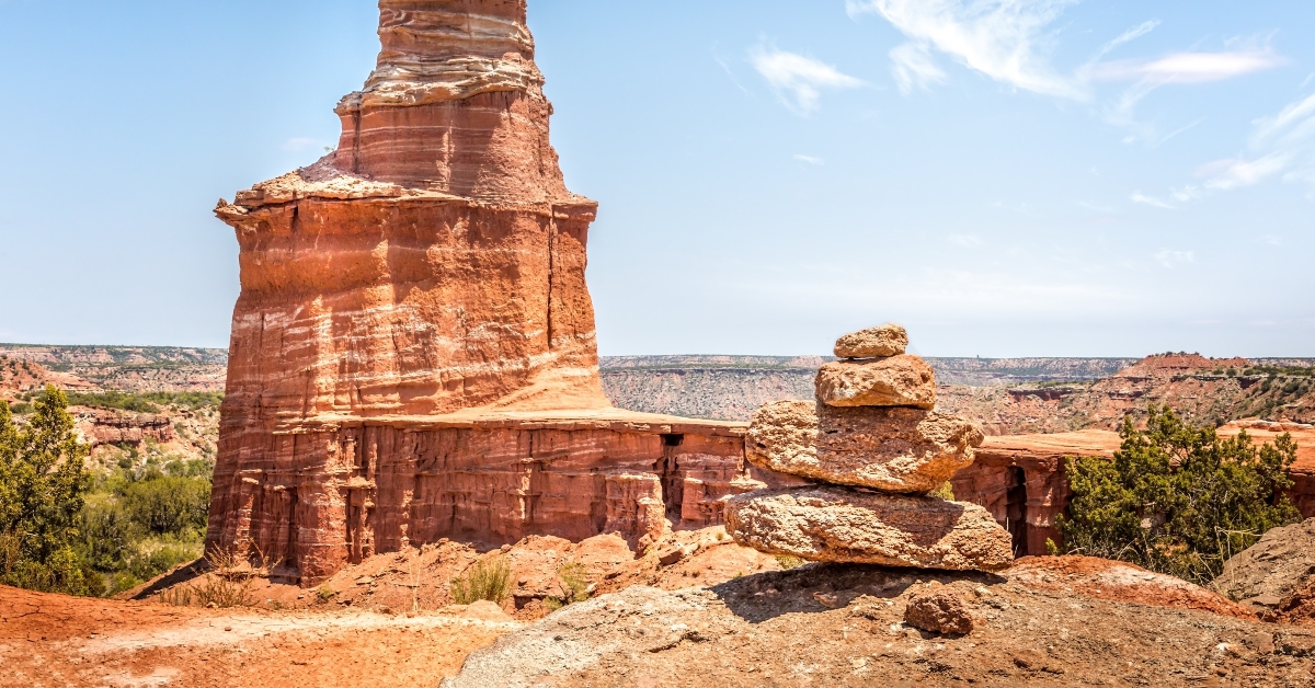 The famous Lighthouse Rock and a stone pile