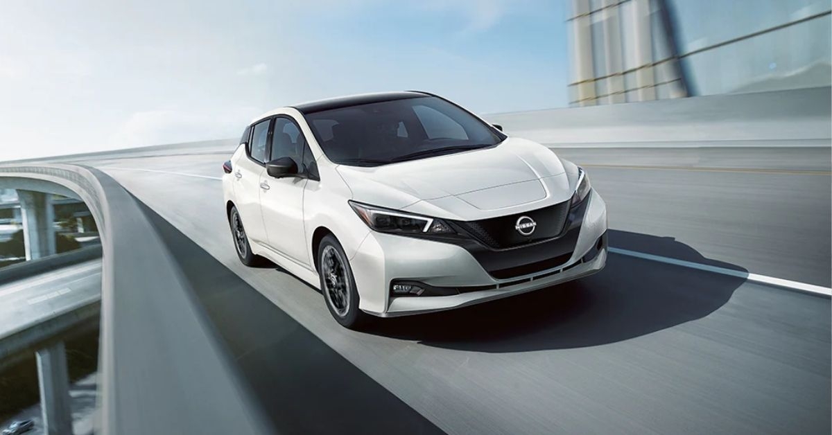 a white nissan leaf