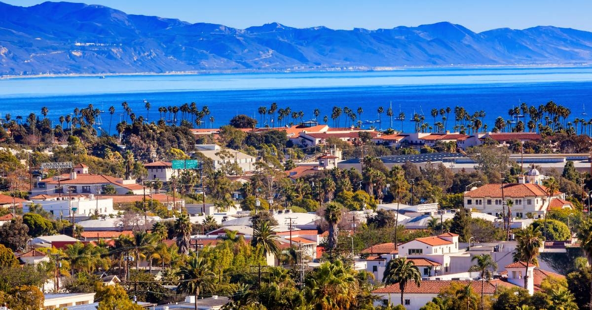 Buildings and Pacific Ocean Santa Barbara California