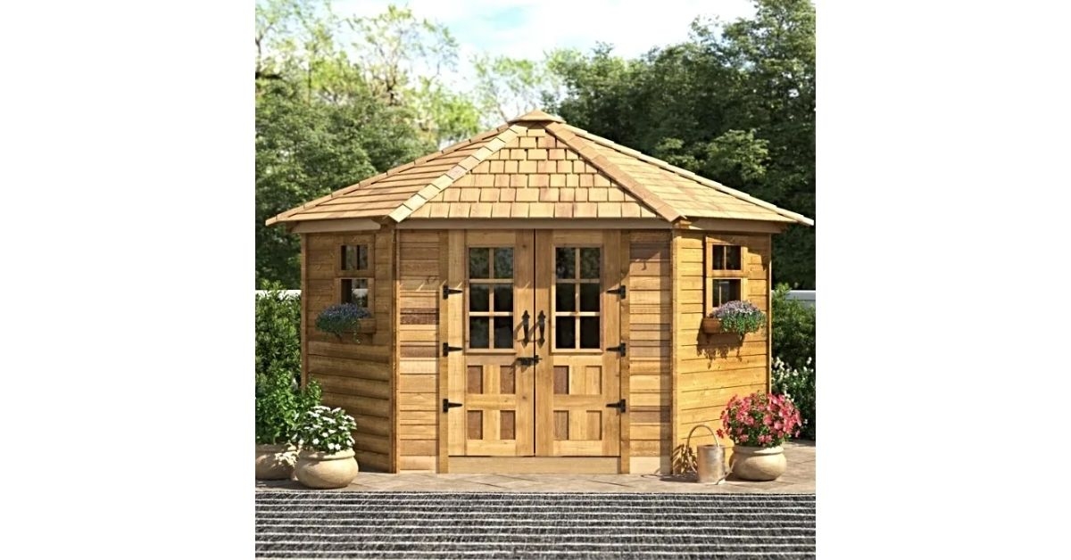 Penthouse Cedar Wood Garden Shed with French Doors