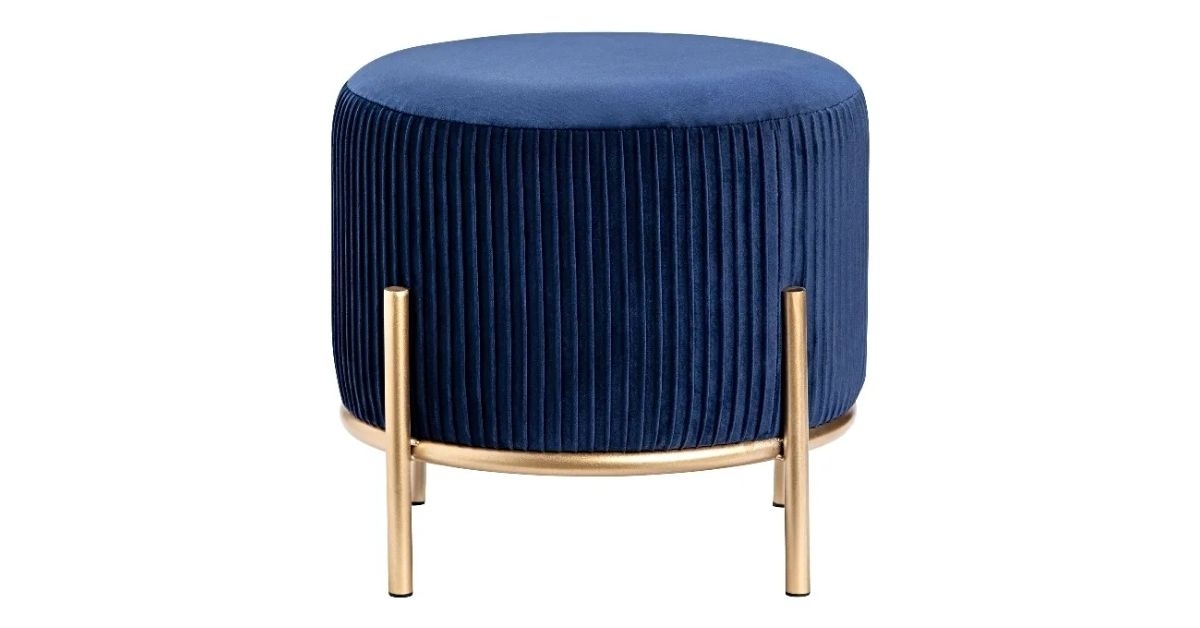 Anniston Round Pleated Velvet Upholstered Stool