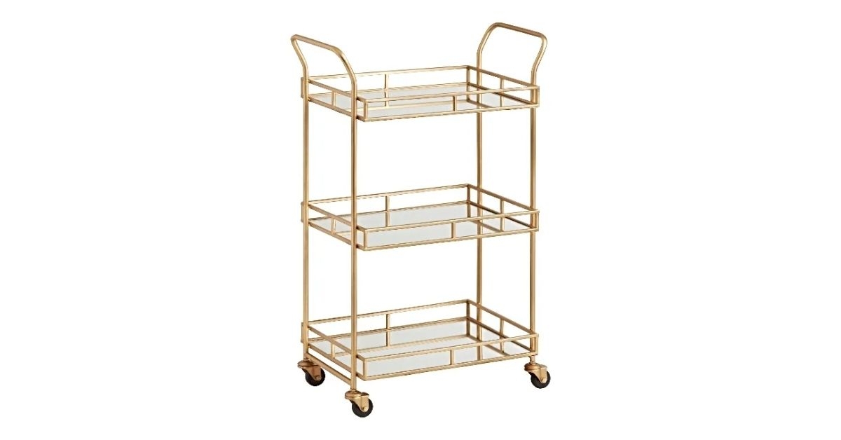 Cole Antique Brass and Mirror 3 Tier Bar Cart