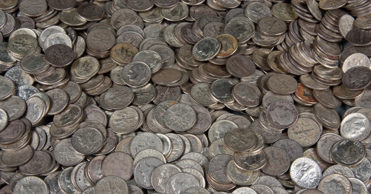 pile of silver dime coins 