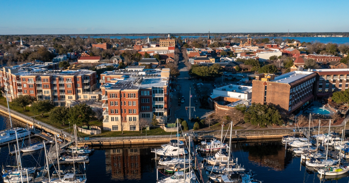 aerial view of downtown new bern north carolina