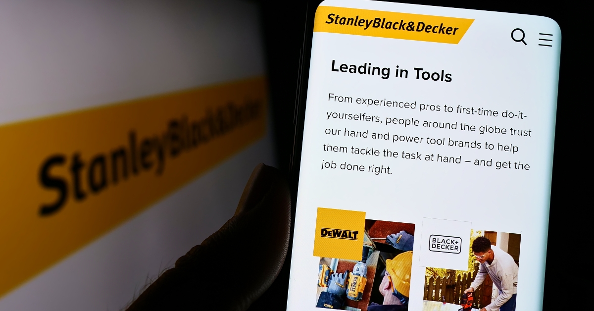 smartphone with website of stanley black and decker on screen