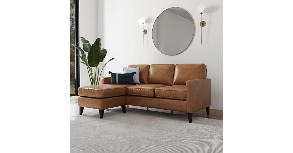 Hillsdale Jianna Faux Leather Reversible Sectional, Saddle Brown