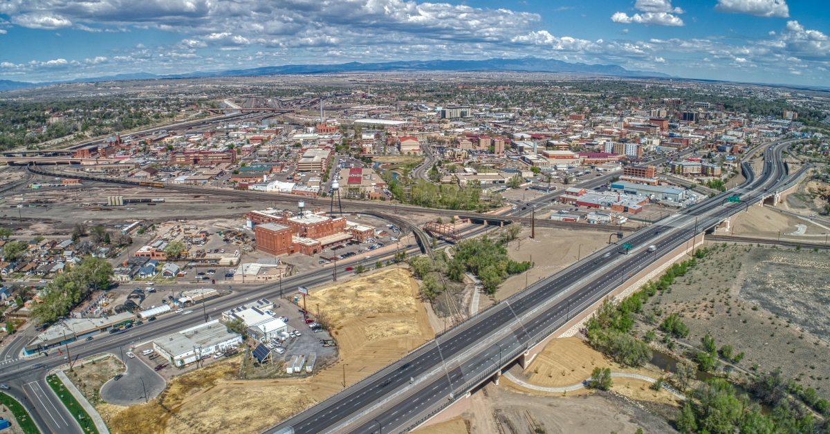 aerial view of downtown pueblo