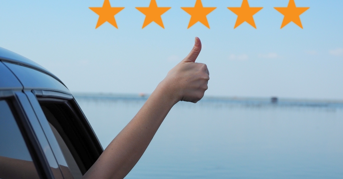 hand thumbs up with five star icon
