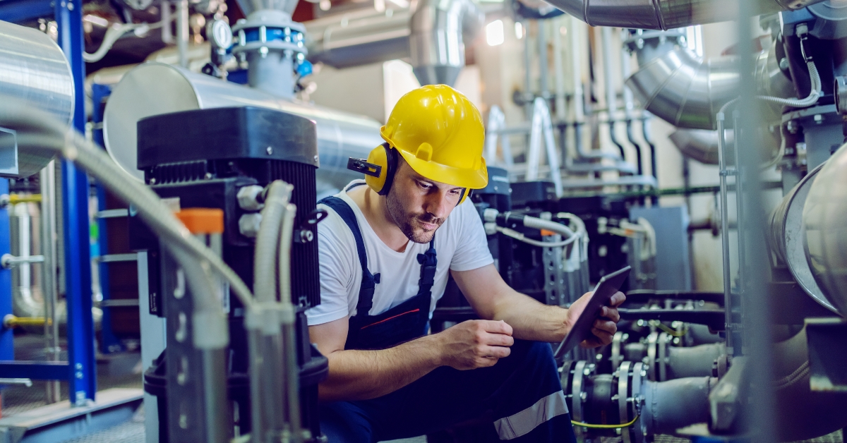 checking machine while crouching