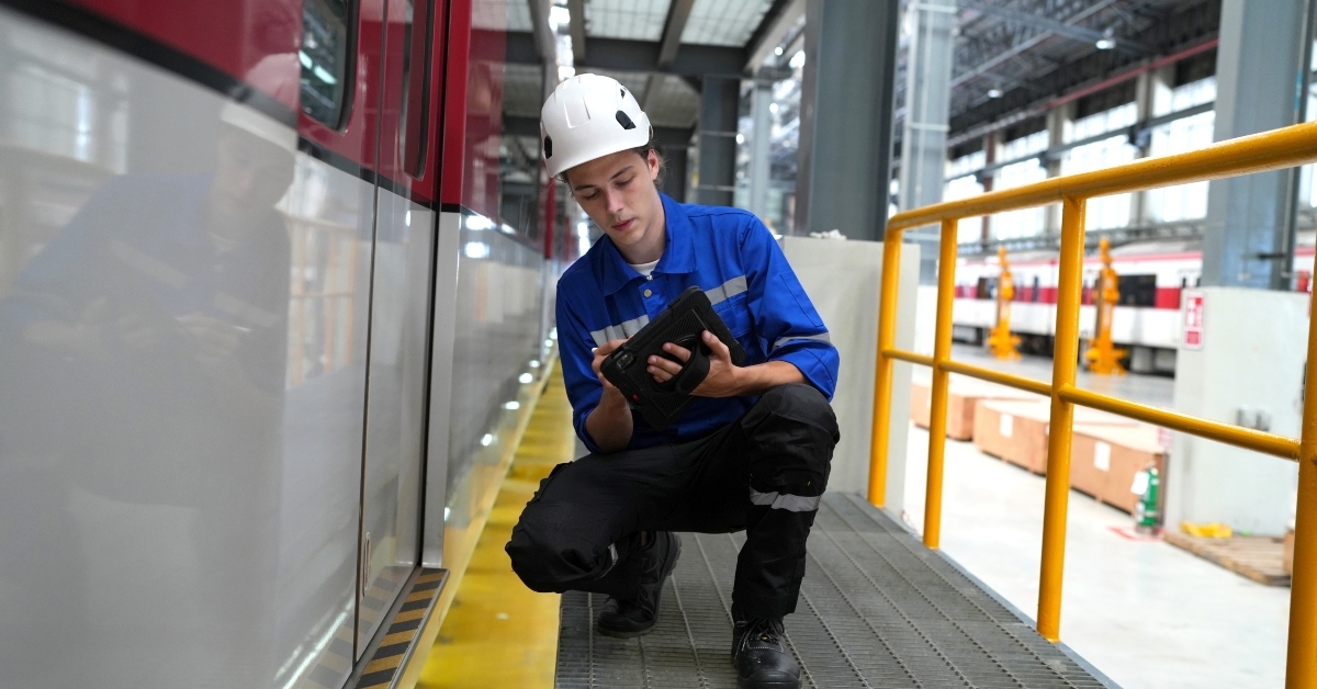 electric train technician engineer checking