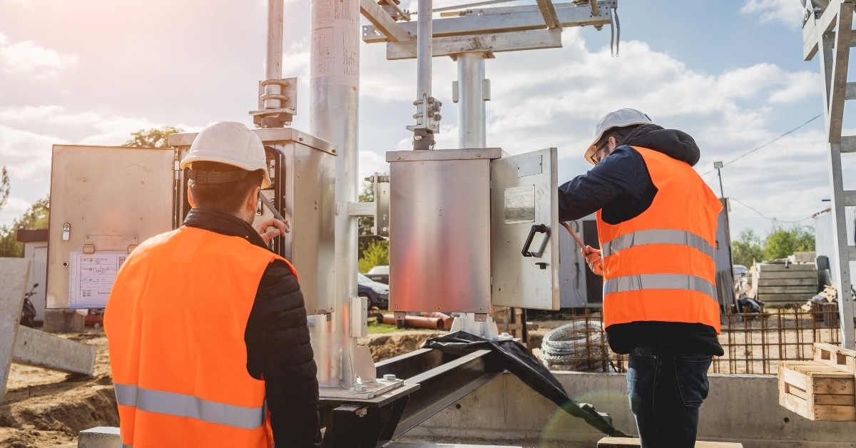 two engineer electricians check the substation