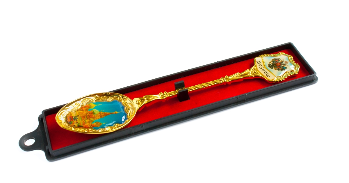 The souvenir spoon is traditional russian gift 
