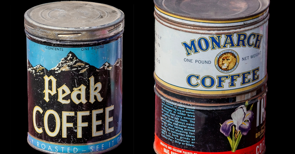 Weathered old coffee cans