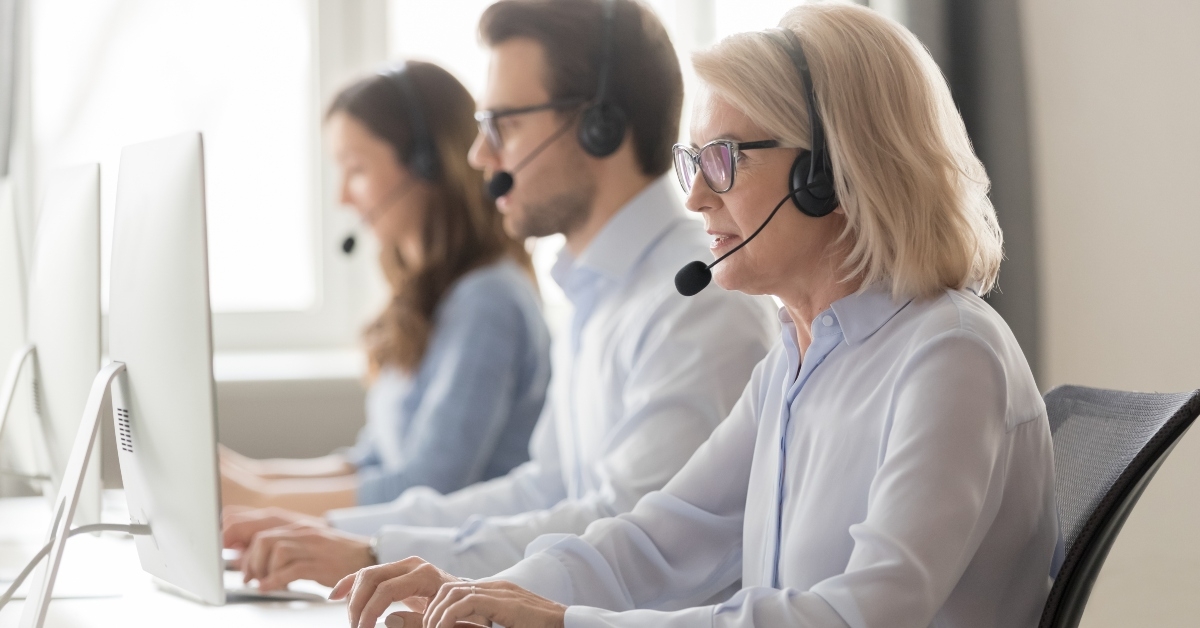 call center employee sitting at workplace