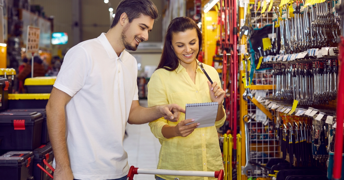couple looking at list on paper