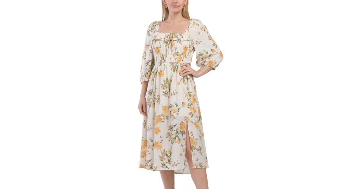 puff sleeve floral dress