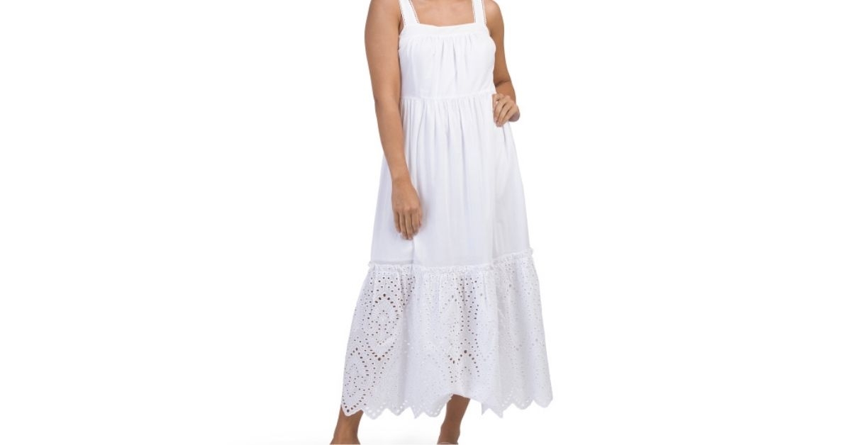 tiered eyelet midi dress