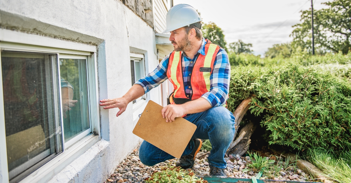 man with hard hat inspecting