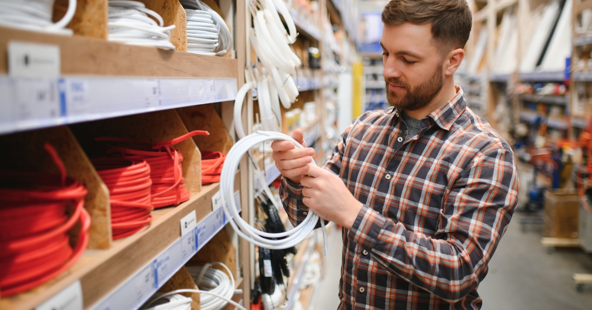 worker selects an electrical cable 