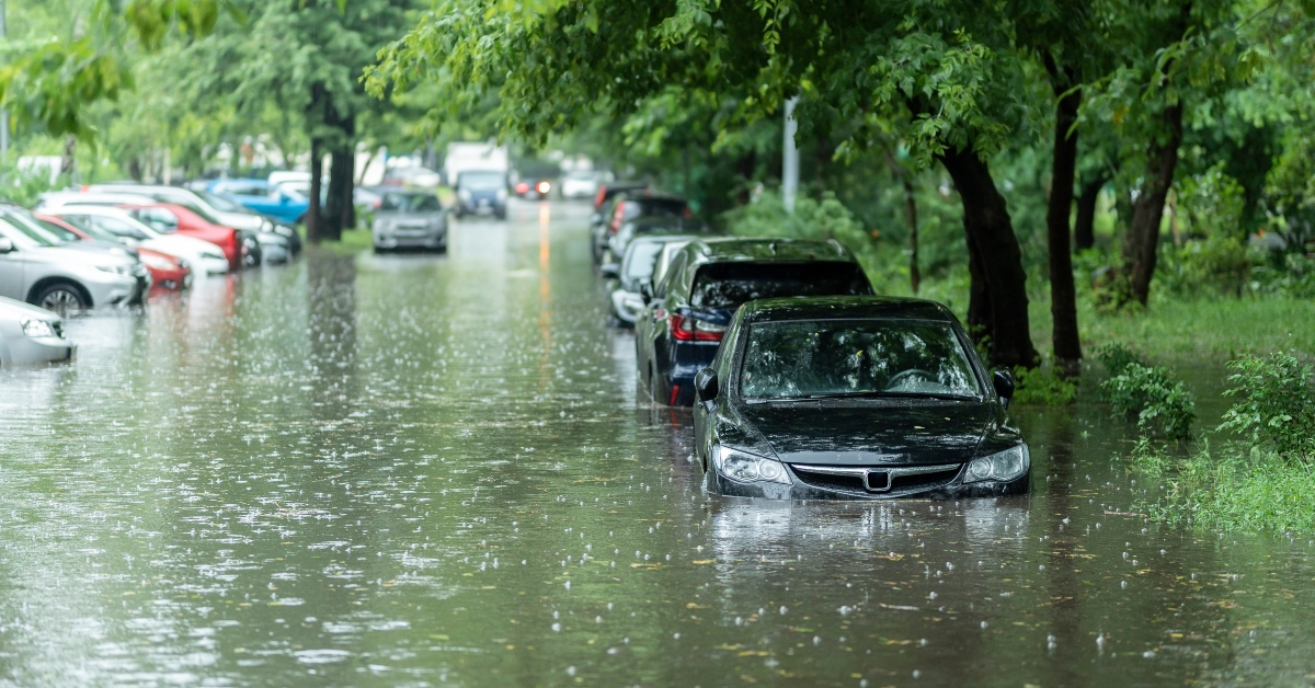 flooded cars on the street 