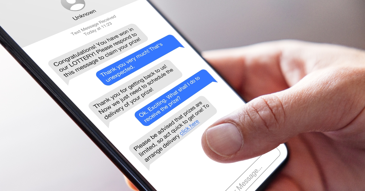 Person reading scam messages