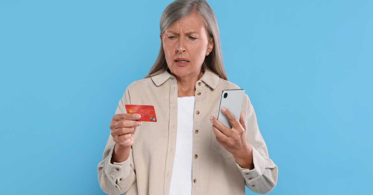 Worried woman with credit card