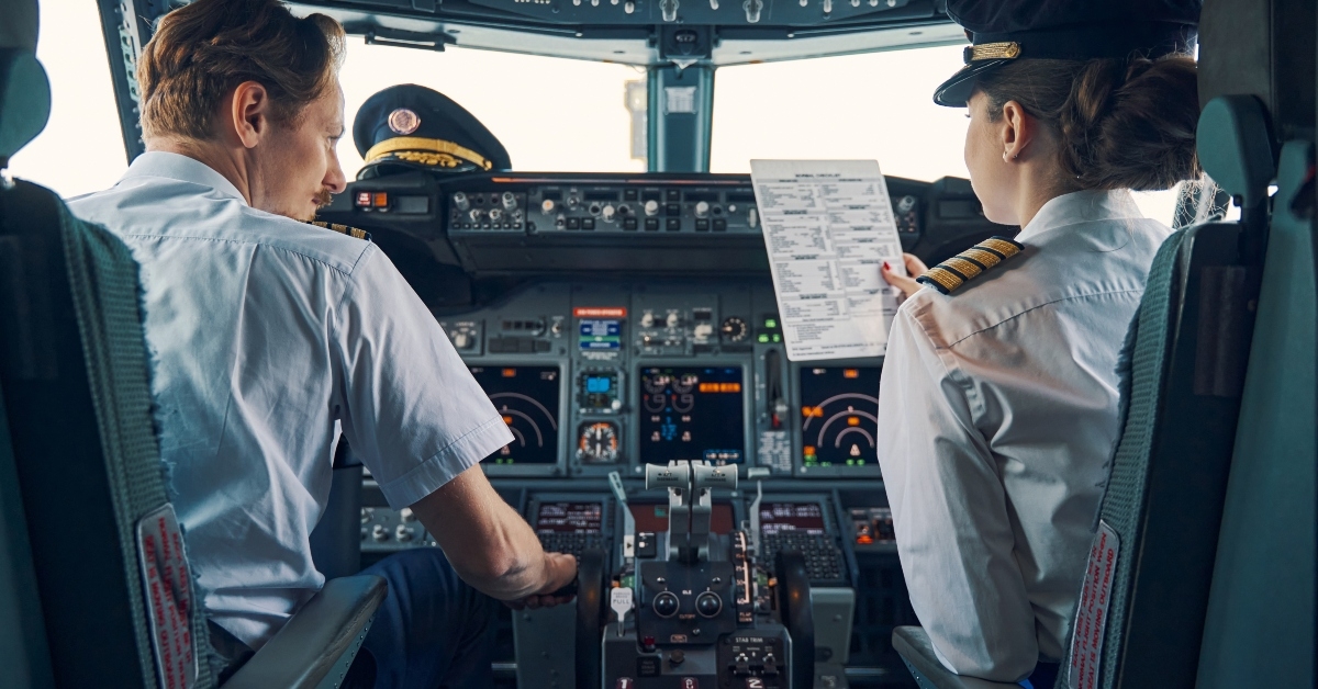 pilot and female first officer seated