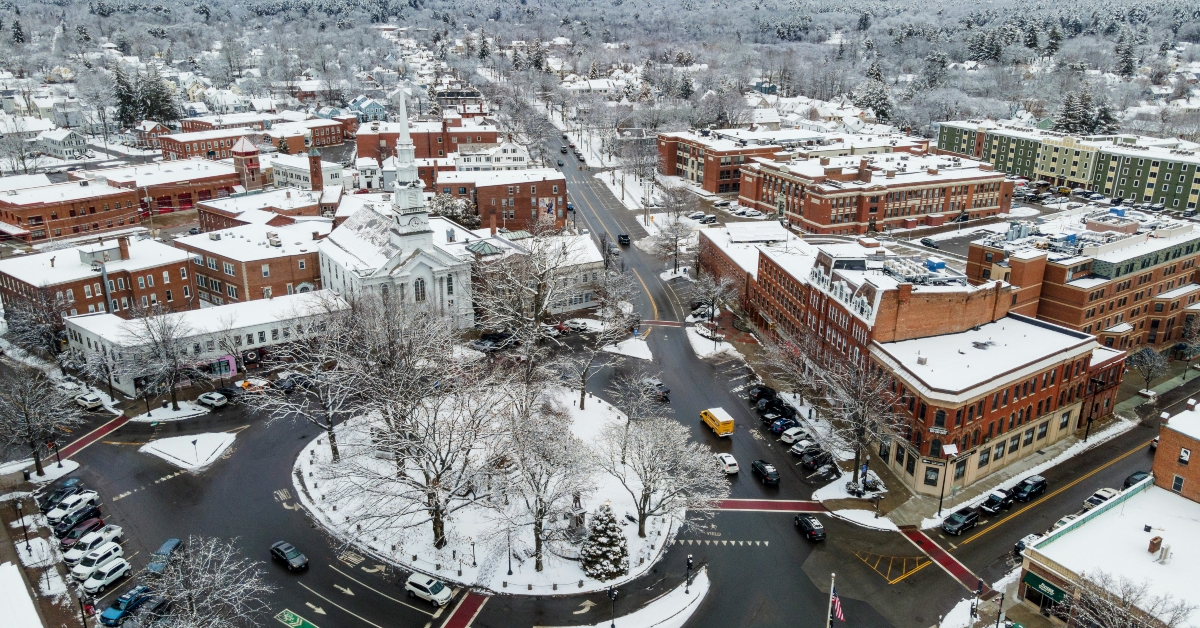 Aerial view of residential buildings