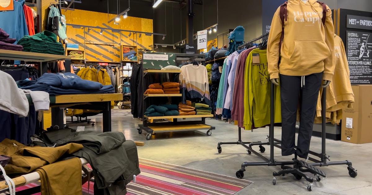 outdoor gear and clothing for sale in rei store