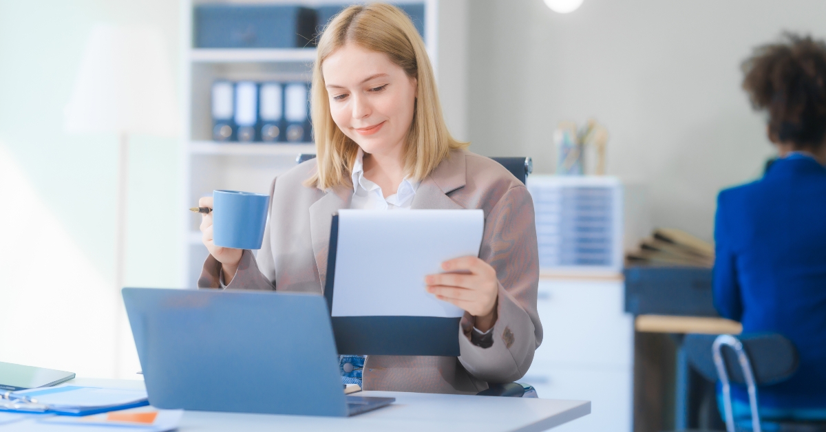Russian woman analyzing financial charts