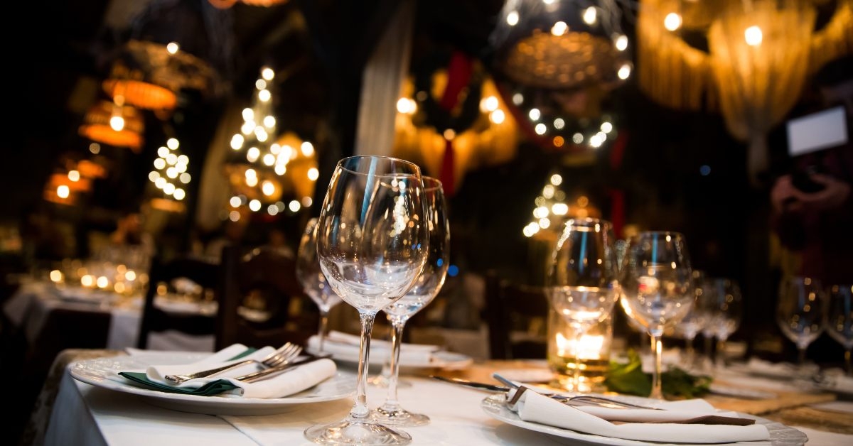 served dinner table restaurant