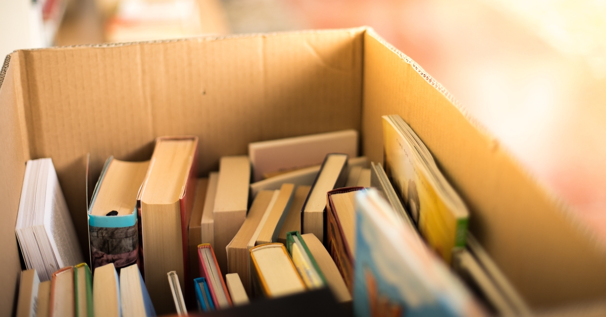 Stack of books at a flea market