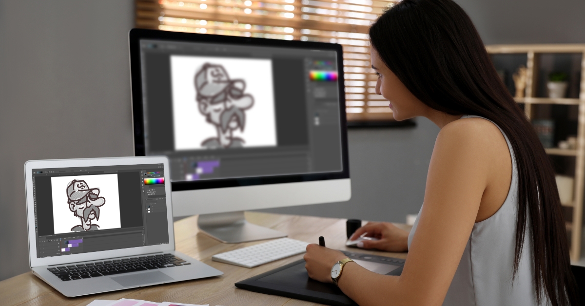 animator working with graphic tablet