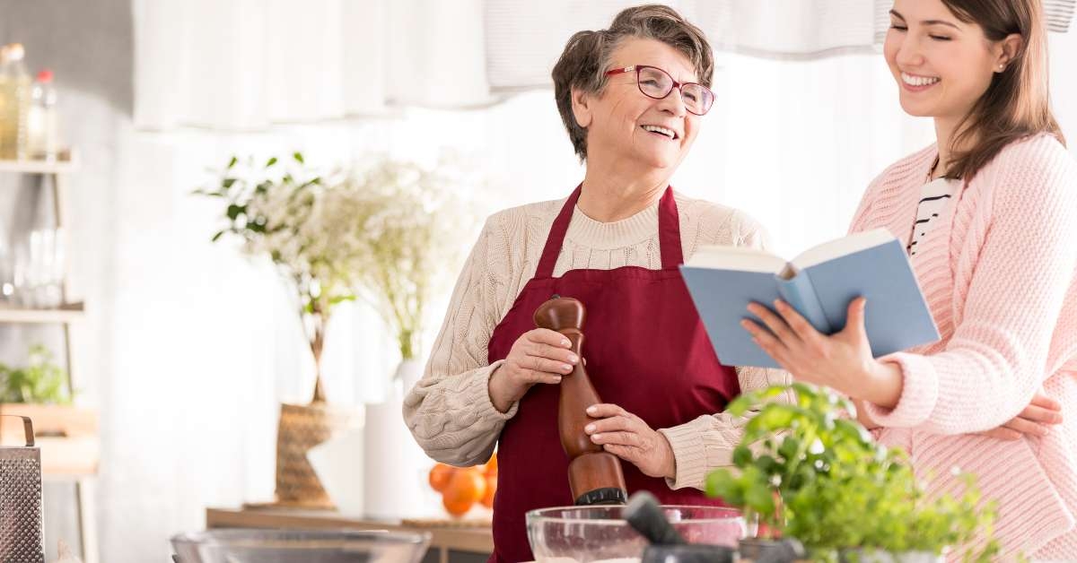 happy grandma cooking