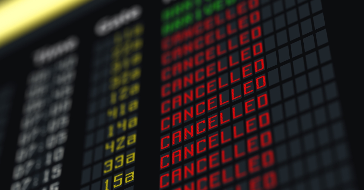 Flights canceled or delayed on information board