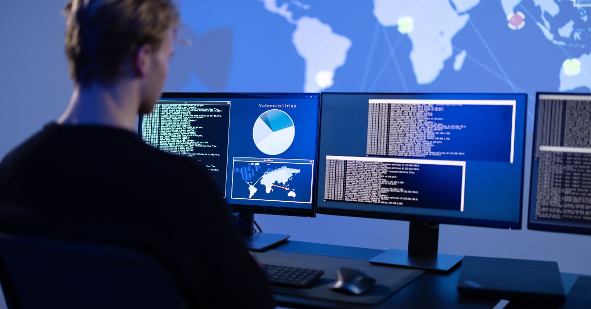 Cyber Security Control Center Operator Working