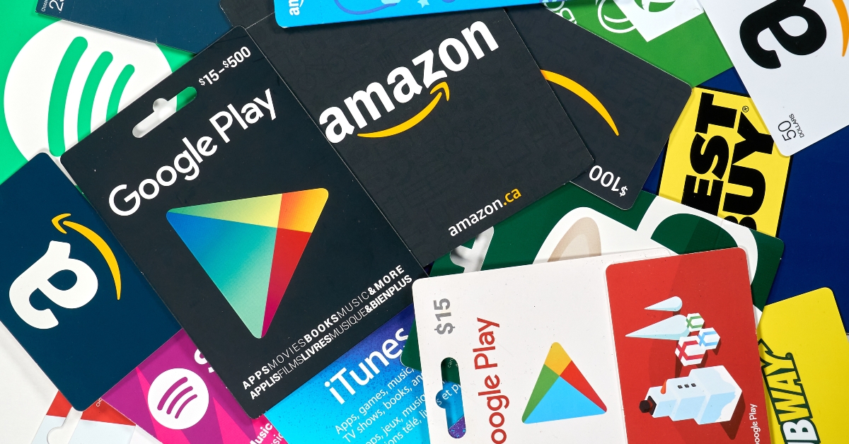 different gift cards of many brands