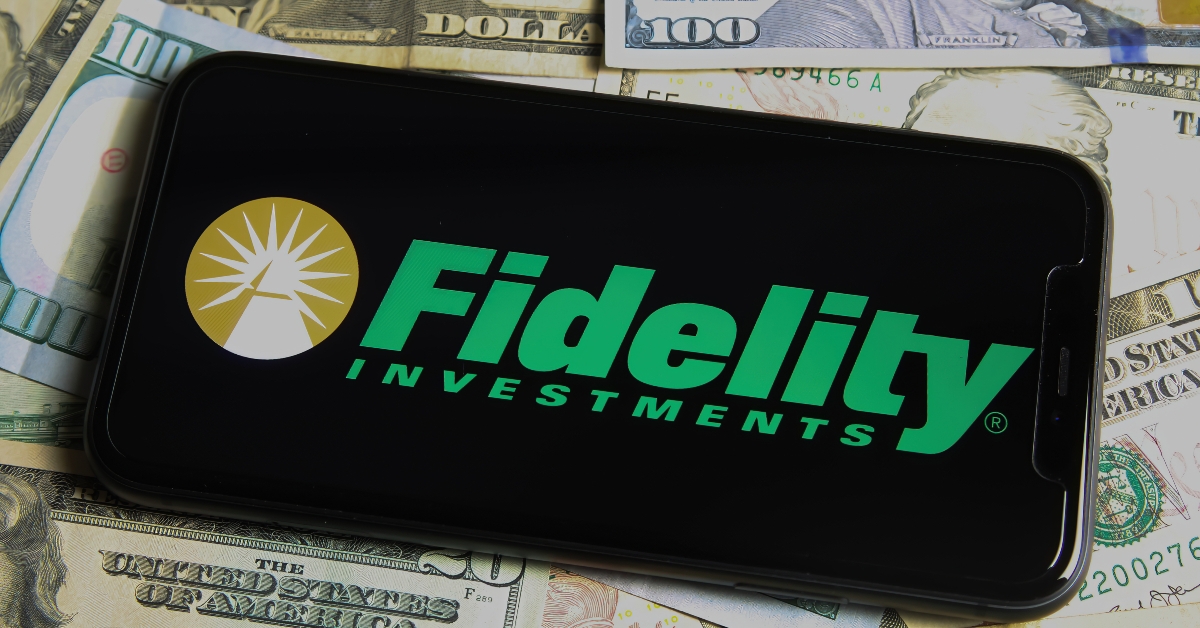 mobile phone with logo of fidelity investments