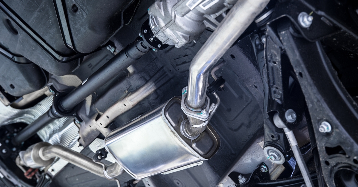 car exhaust system at shallow depth of field