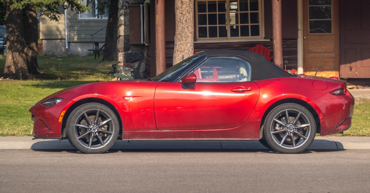 Mazda MX-5 Miata convertible gleams