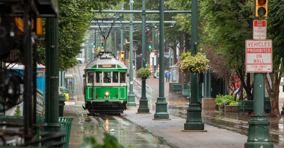 trolly stop at S Main and Peabody, Memphis