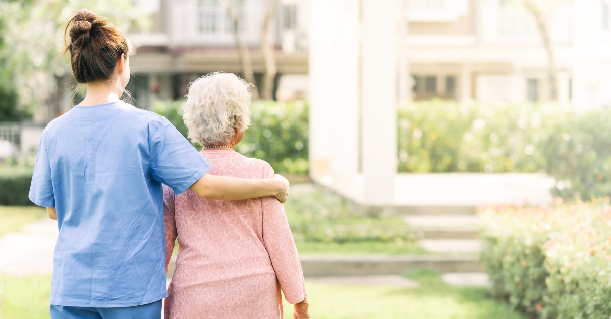 walking with elderly woman outdoor